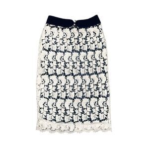 Comme Toi Lace Overlay Pencil Skirt Dark Navy Blue & Cream Size Small